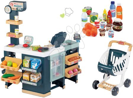 Detské obchody - Set obchod elektronický zmiešaný tovar s chladničkou Maxi Market Smoby