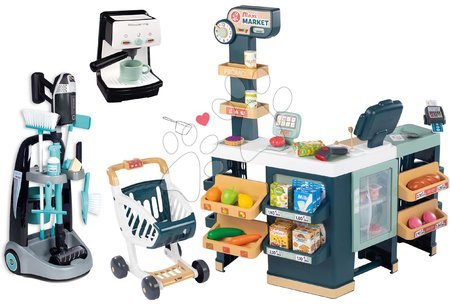 Trgovine kompleti - Komplet elektronska trgovina s hladilnikom Maxi Market in čistilni voziček s sesalnikom Rowenta Smoby
