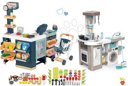 Trgovine kompleti - Komplet elektronska trgovina z mešanim blagom s hladilnikom Maxi Market in kuhinja Smoby