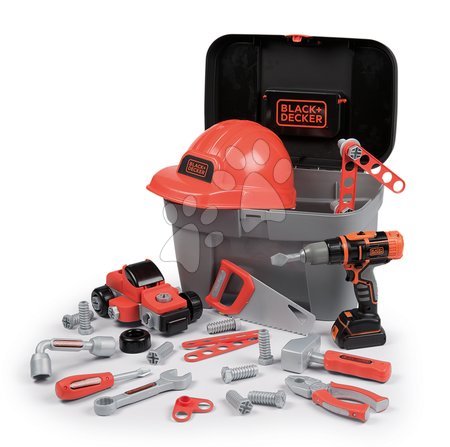 Detská dielňa a nástroje - Pracovný kufrík s mechanickou vŕtačkou Black+Decker Toolbox Smoby