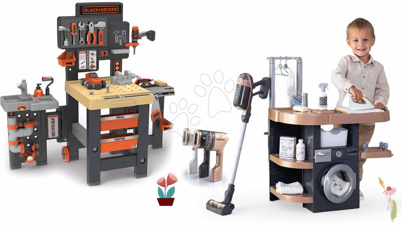 De 3 à 6 ans - Ensemble bureau à trois volets et buanderie Black&Decker Mega Center Smoby