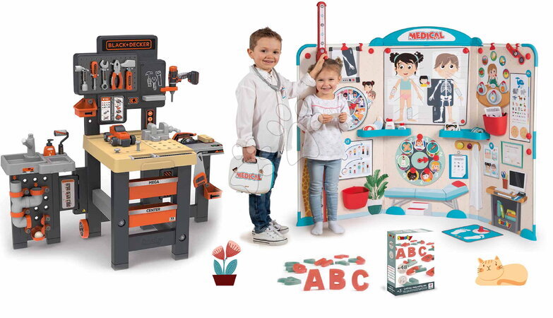De 3 à 6 ans - Ensemble bureau à trois battants et cabinet médical Black&Decker Mega Center Smoby