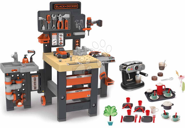 De 3 à 6 ans - Ensemble bureau à trois volets et cafetière Black&Decker Mega Center Smoby
