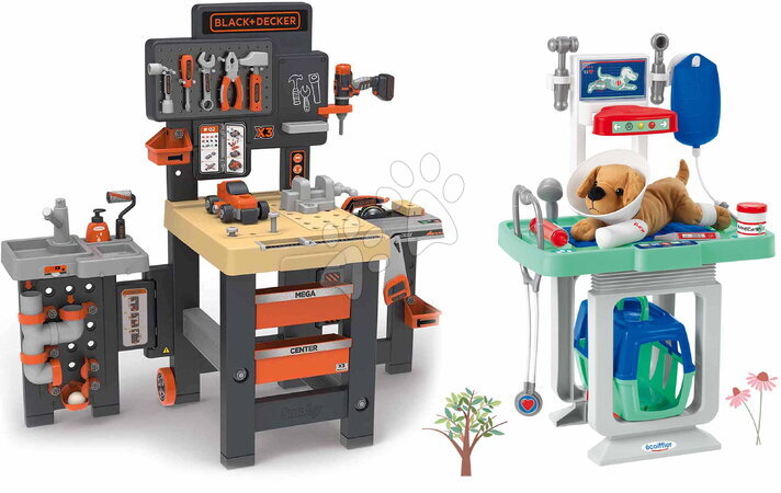 De 3 à 6 ans - Ensemble bureau à trois volets et chariot vétérinaire Black&Decker Mega Center Smoby