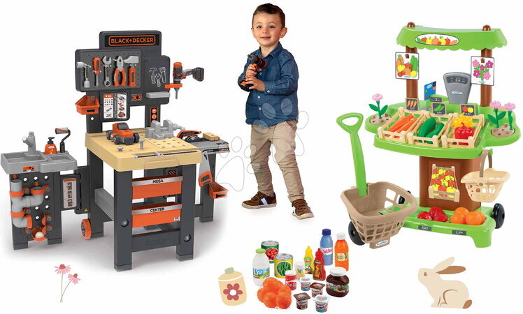 Smoby - Ensemble de bureau à trois volets et stand de légumes Black&Decker Mega Center Smoby