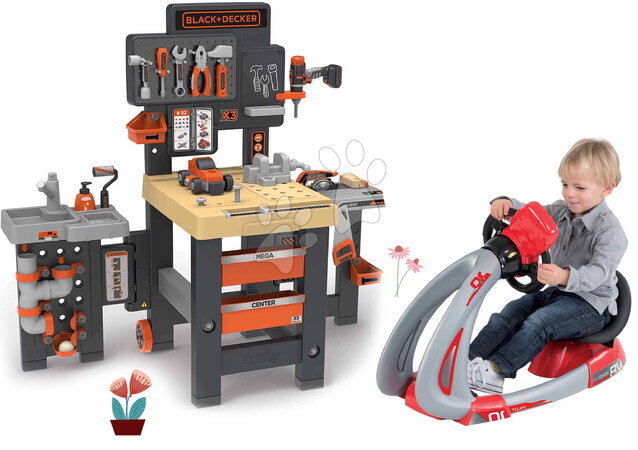 De 3 à 6 ans - Ensemble comprenant un bureau à trois volets et un simulateur V8 Driver Black&Decker Mega Center Smoby