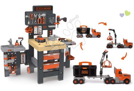 Detská dielňa a nástroje - Set pracovný stôl trojkrídlový Black&Decker Mega Center a kamión Smoby