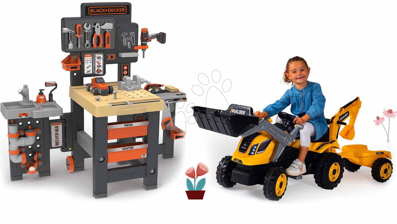 De 3 à 6 ans - Set de bureau à trois volets et tracteur Black&Decker Mega Center Smoby
