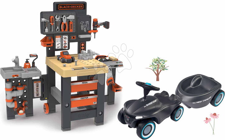 Smoby - Set comprenant un bureau à trois volets et un porteur Anthrazit Black&Decker Mega Center Smoby