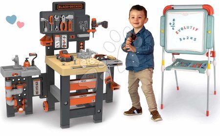 Kinderwerkstatt und Werkzeuge - Set Dreiteiliges Schreibtisch Black&Decker Mega Center und Tafel Smoby