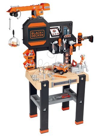 Dětská dílna a nástroje - Set pracovní stůl s funkčním jeřábem Black&Decker Bricolo Builder a moderní kuchyňka Smoby_1