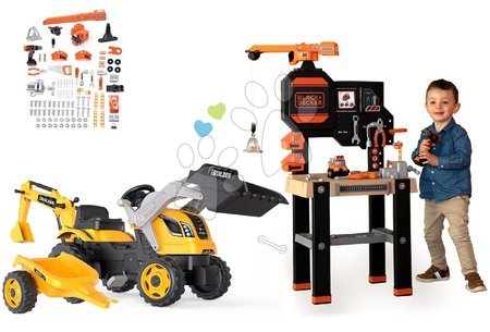 Black & Decker - Set pracovní stůl s funkčním jeřábem Black&Decker Bricolo Builder a traktor Smoby