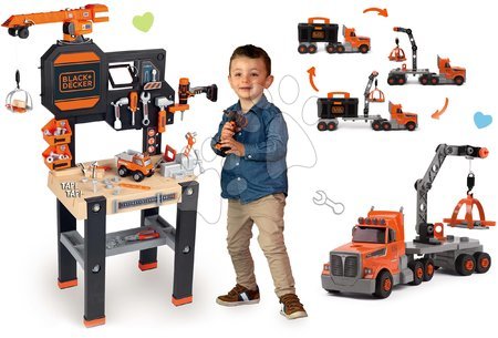 Dětská dílna a nástroje - Set pracovní stůl s funkčním jeřábem Black&Decker Bricolo Builder a kamion Smoby