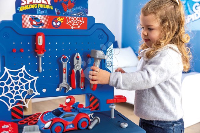 Kinderwerkstatt - Werkbank mit Auto Spidey Bricolo Workbench Marvel Smoby - 2