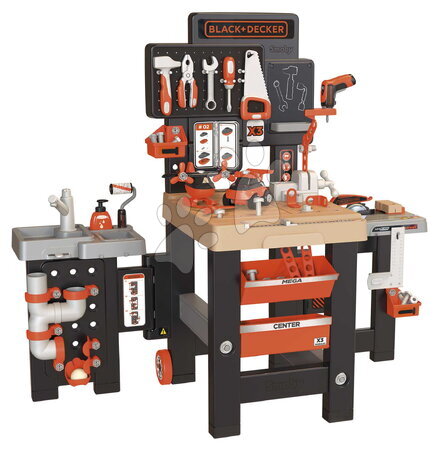 Werkbank und Werkzeuge für Kinder - Dreiteiliger Arbeitstisch auf Rollen Black&Decker Mega Center Smoby