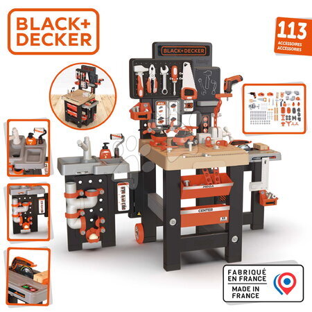 Pracovná detská dielňa - Pracovný stôl trojkrídlový na kolieskach Black&Decker Mega Center Smoby - 2