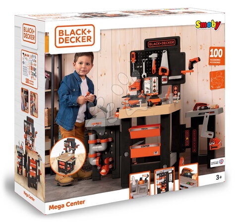 Pracovná detská dielňa - Pracovný stôl trojkrídlový na kolieskach Black&Decker Mega Center Smoby - 7