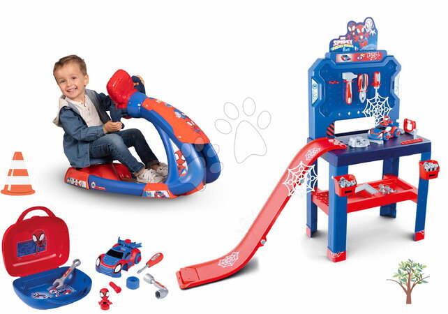 Simulador de conducción para niños - Set de simulador de conducción y taller Spidey V8 Driver Marvel Smoby