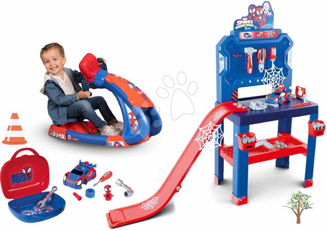 Simulator vožnje za otroke - Set trenažer in delavnica Spidey V8 Driver Marvel Smoby