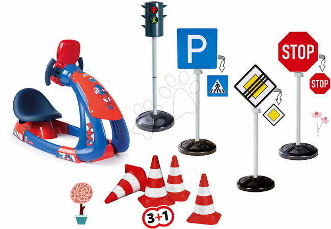 Autíčka a trenažéry - Set trenažér a semafor s osvetlením Spidey V8 Driver Marvel Smoby