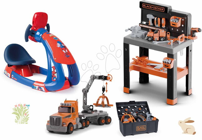 Simulador de conducción para niños - Set de simulador de conducción y taller de trabajo Spidey V8 Driver Marvel Smoby