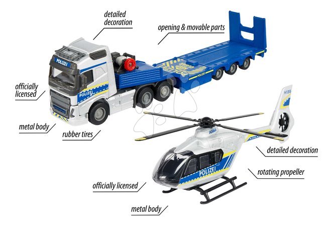 Lastwagen - LKW mit Polizeihubschrauber Volvo Truck Airbus Majorette - 3