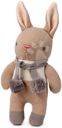 ThreadBear design - Bábika pletená zajačik Baby Threads Taupe Bunny Rattle ThreadBear 22 cm hnedá z jemnej mäkkej bavlny od 0 mes