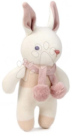 ThreadBear design - Păpușă tricotată iepuraș Baby Threads Cream Bunny Rattle ThreadBear 22 cm crem din bumbac fin și moale de la 0 luni