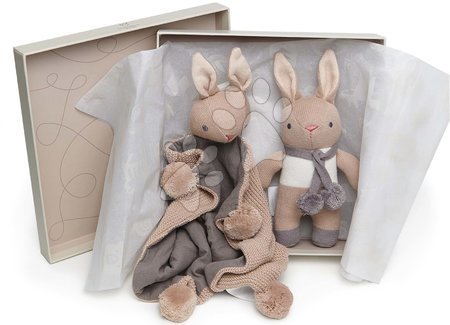 Păpuși de cârpă - Păpuși tricotate iepurași Baby Threads Taupe Bunny Gift Set ThreadBear 