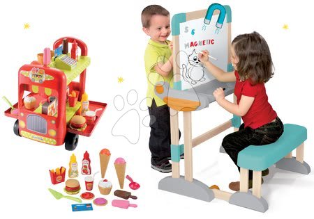 Jucării creative și didactice - Set bancă şcolară din lemn Modulo Space Smoby cu tablă cu două feţe