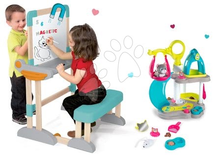 Table in klopi kompleti - Komplet lesena klop Modulo Space zložljiva magnetna Smoby