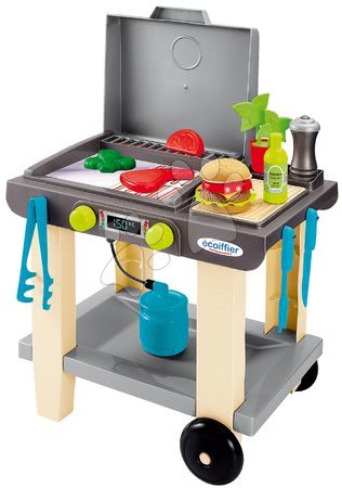 Egyszerű játékkonyhák - Kerti grillező The plancha Écoiffier konyhai eszközökkel és élelmiszerekkel 23 kiegészítő 18 hó-tól