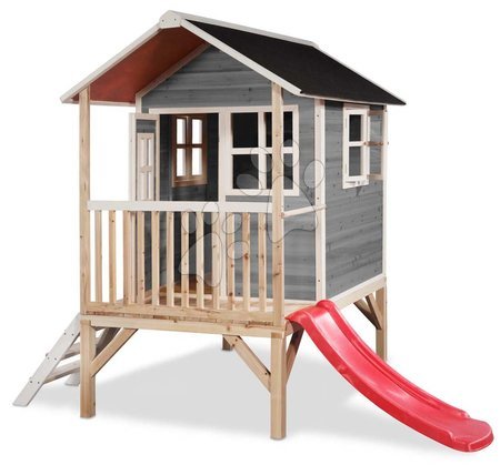 Detské drevené domčeky so šmýkalkou - Domček cédrový na pilieroch Loft 300 Grey Exit Toys _1