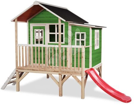 Detské drevené domčeky so šmýkalkou - Domček cédrový na pilieroch Loft 350 Green Exit Toys 