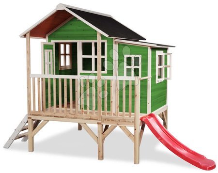 Detské drevené domčeky so šmýkalkou - Domček cédrový na pilieroch Loft 350 Green Exit Toys _1