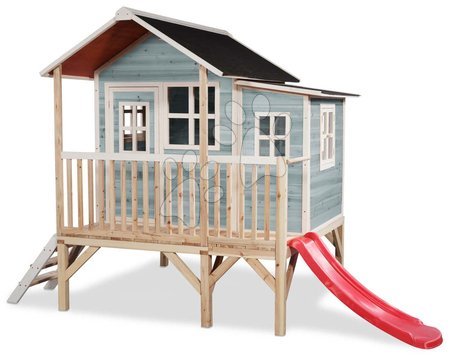 Detský domček so šmýkačkou - Domček cédrový na pilieroch Loft 350 Blue Exit Toys