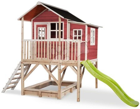 Detské drevené domčeky so šmýkalkou - Domček cédrový na pilieroch Loft 550 Red Exit Toys