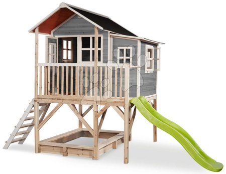 Detské drevené domčeky so šmýkalkou - Domček cédrový na pilieroch Loft 550 Grey Exit Toys _1