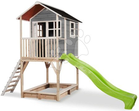 Detské drevené domčeky so šmýkalkou - Domček cédrový na pilieroch Loft 700 Grey Exit Toys_1