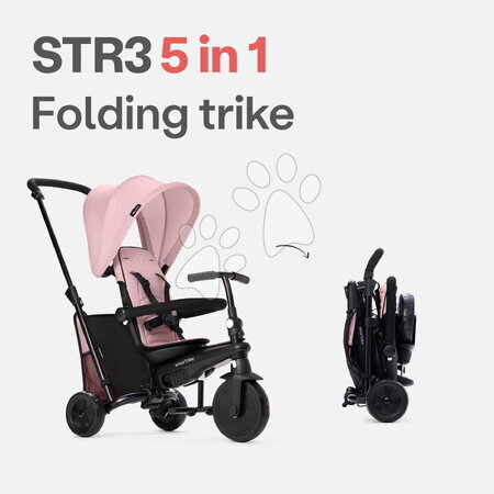 Tříkolky od 10 měsíců - Tříkolka a kočárek skládací 5v1 STR3 Peach smarTrike - 5