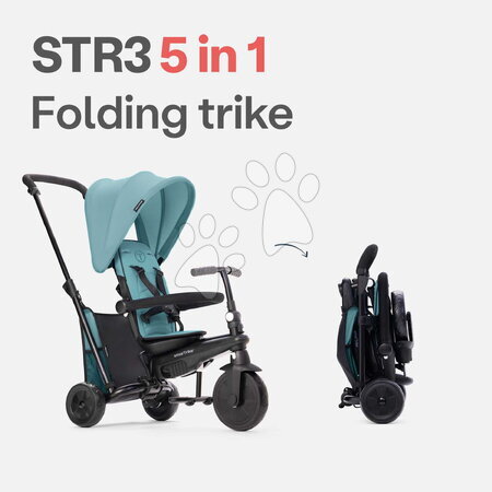 Tříkolky od 10 měsíců - Tříkolka a kočárek skládací 5v1 STR3 Plus Turquoise smarTrike - 5