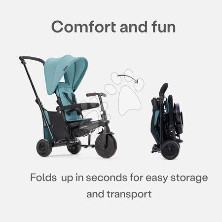Tříkolky od 10 měsíců - Tříkolka a kočárek skládací 5v1 STR3 Plus Turquoise smarTrike - 9