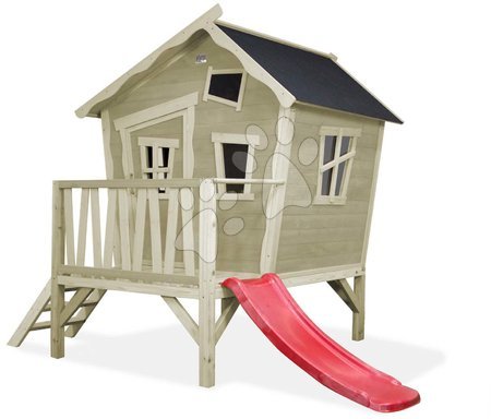 Detské drevené domčeky so šmýkalkou - Domček cédrový na pilieroch Crooky 300 Exit Toys 
