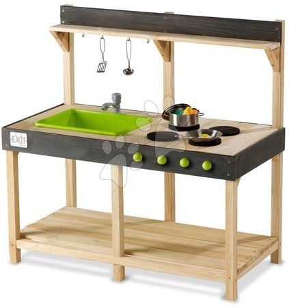 Drevené hračky - Kuchynka cédrová s tečúcou vodou Yummy 100 Outdoor Play Kitchen Exit Toys vonkajšia s kuchynským náradím od 24 mes