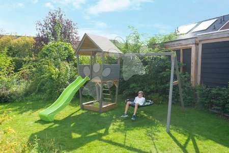 Klettergerüste - EXIT Aksent Holzspielturm mit Nestschaukel- grau - 1