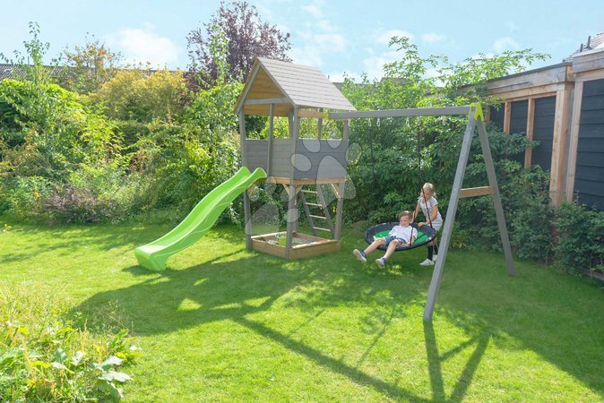 Klettergerüste - EXIT Aksent Holzspielturm mit Nestschaukel- grau - 5