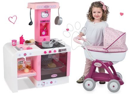 Hello Kitty - Komplet voziček za dojenčka Maša in medved Smoby