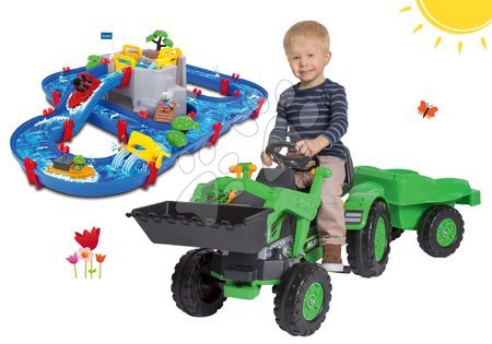Detské šliapacie vozidlá sety - Set traktor na šliapanie Jim Loader BIG s nakladačom a prívesom a vodná dráha Mountain Lake