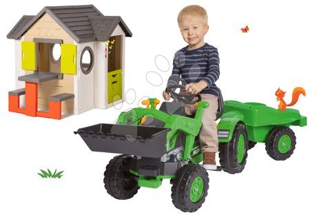 Hračky pre chlapcov - Set traktor na šliapanie Jim Loader BIG s nakladačom a prívesom a domček My House