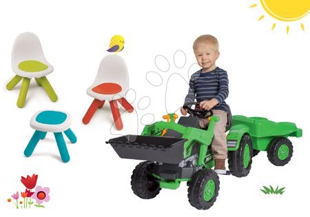Detské šliapacie vozidlá sety - Set traktor na šliapanie Jim Loader BIG s nakladačom a prívesom a Piknik stolík s dvoma stoličkami KidChair Red